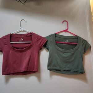Free People Intinately Scoop Neck Crop Tops, XS/S, Maroon & Green